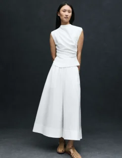 Pure Cotton Cropped Palazzo Trousers