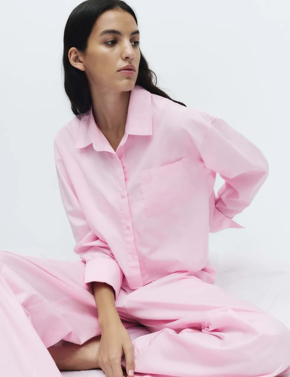 Pure Cotton Cropped Pyjama Shirt