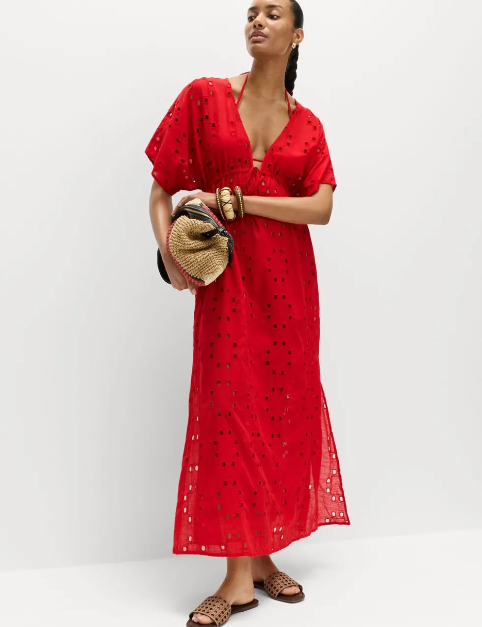 Pure Cotton Cutwork Detail Maxi Kaftan
