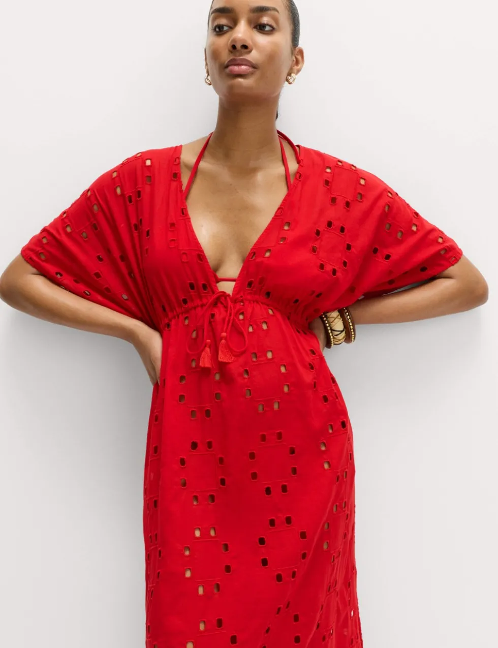 Pure Cotton Cutwork Detail Maxi Kaftan