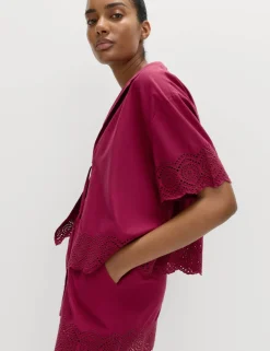 Pure Cotton Cutwork Detail Tie Front Beach Shirt