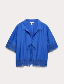 Pure Cotton Cutwork Detail Tie Front Beach Shirt