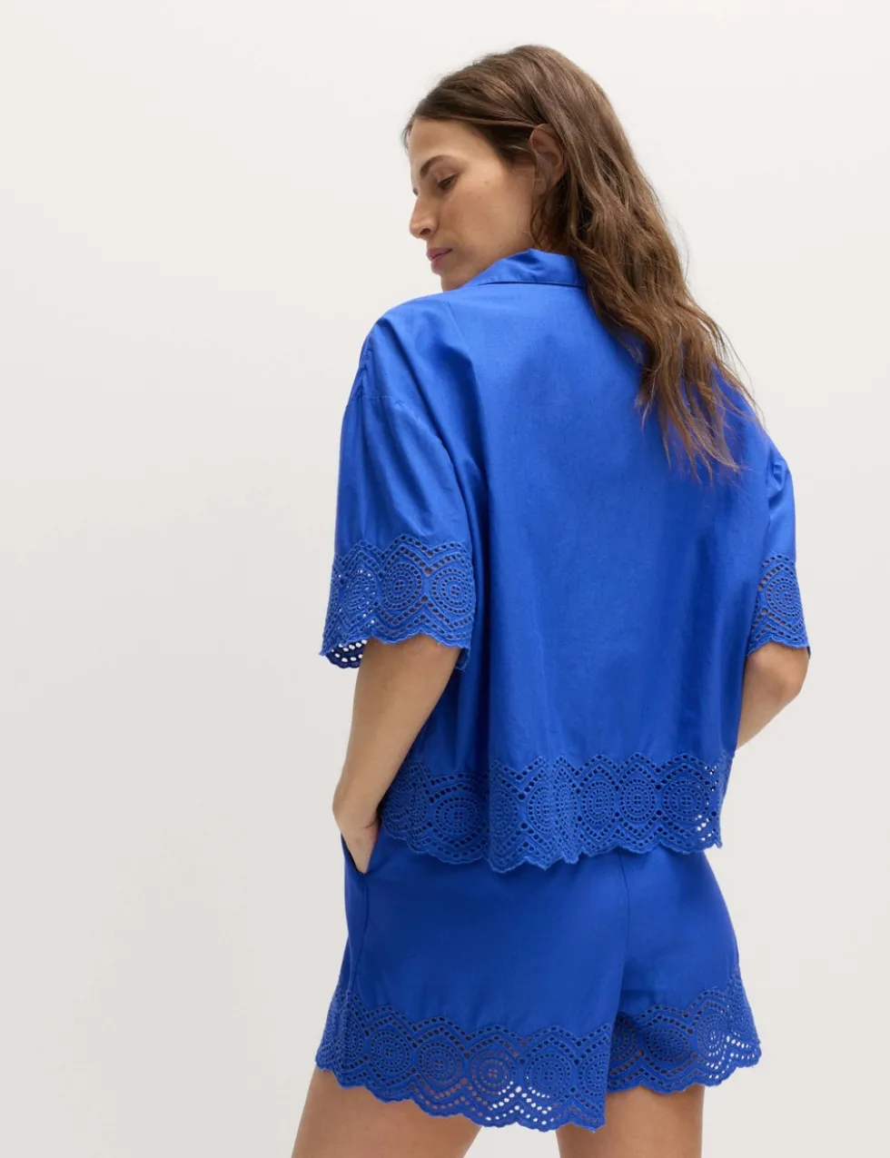 Pure Cotton Cutwork Detail Tie Front Beach Shirt
