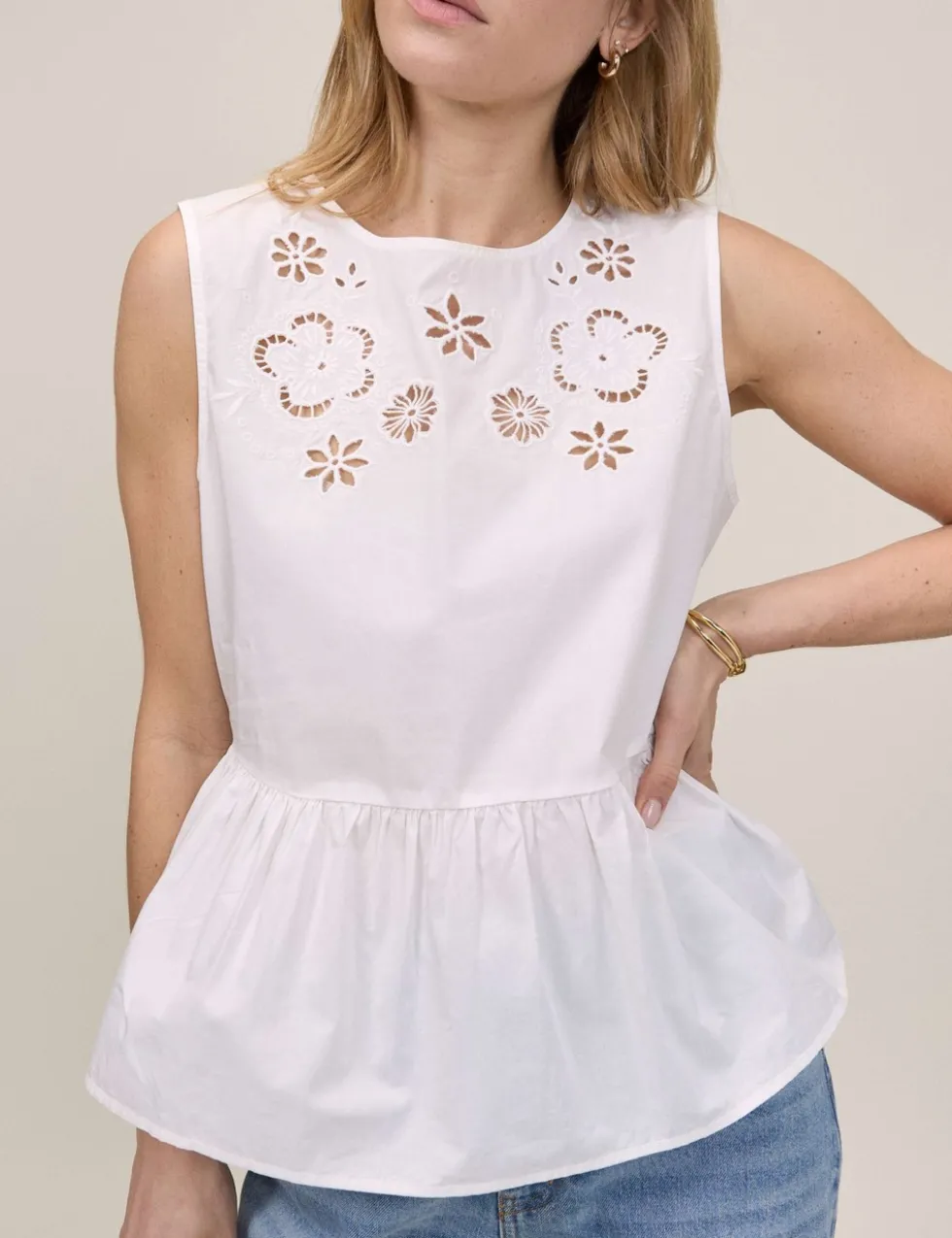Pure Cotton Cutwork Peplum Top