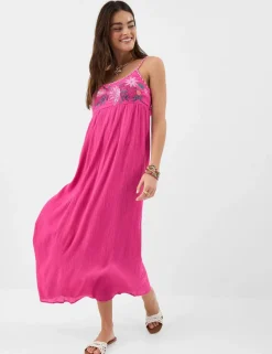 Pure Cotton Cutwork Tie Back Maxi Beach Dress