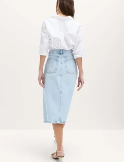 Pure Cotton Denim Asymmetric Midi Wrap Skirt