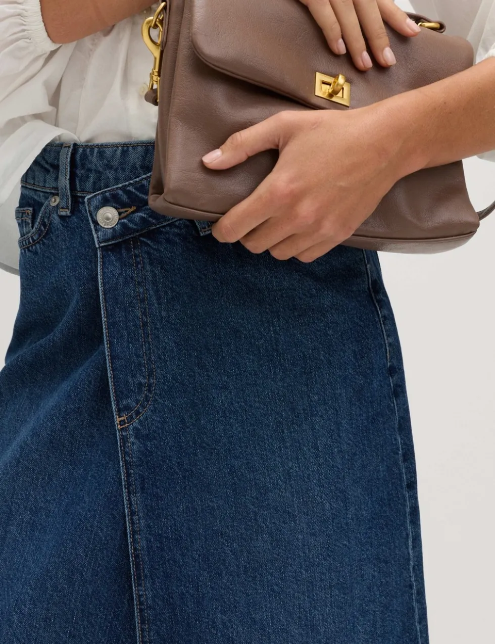 Pure Cotton Denim Asymmetric Midi Wrap Skirt