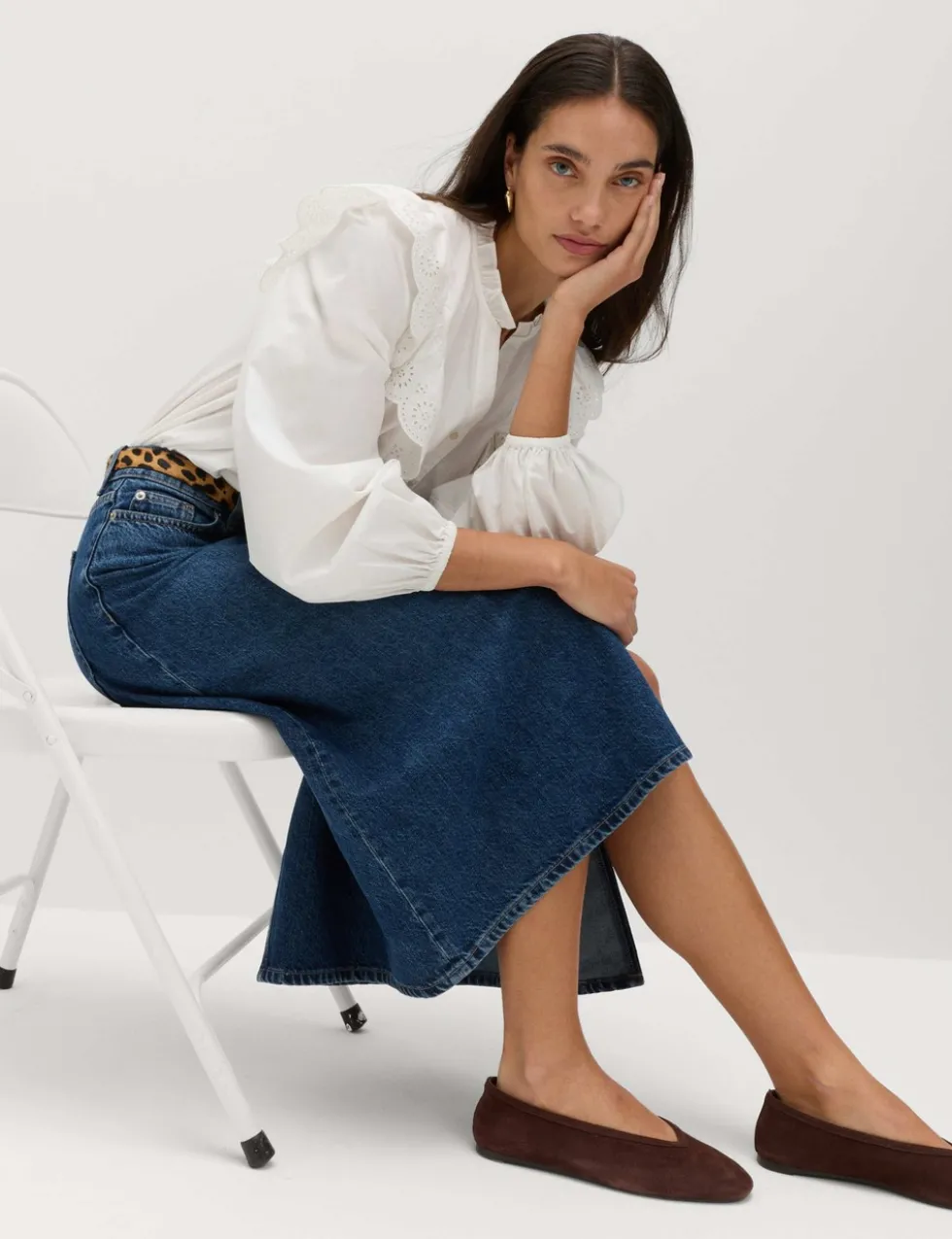 Pure Cotton Denim Asymmetric Midi Wrap Skirt