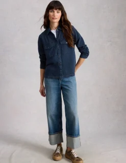 Pure Cotton Denim Collared Utility Shirt
