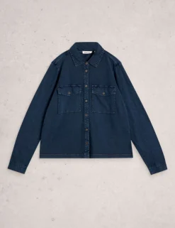 Pure Cotton Denim Collared Utility Shirt