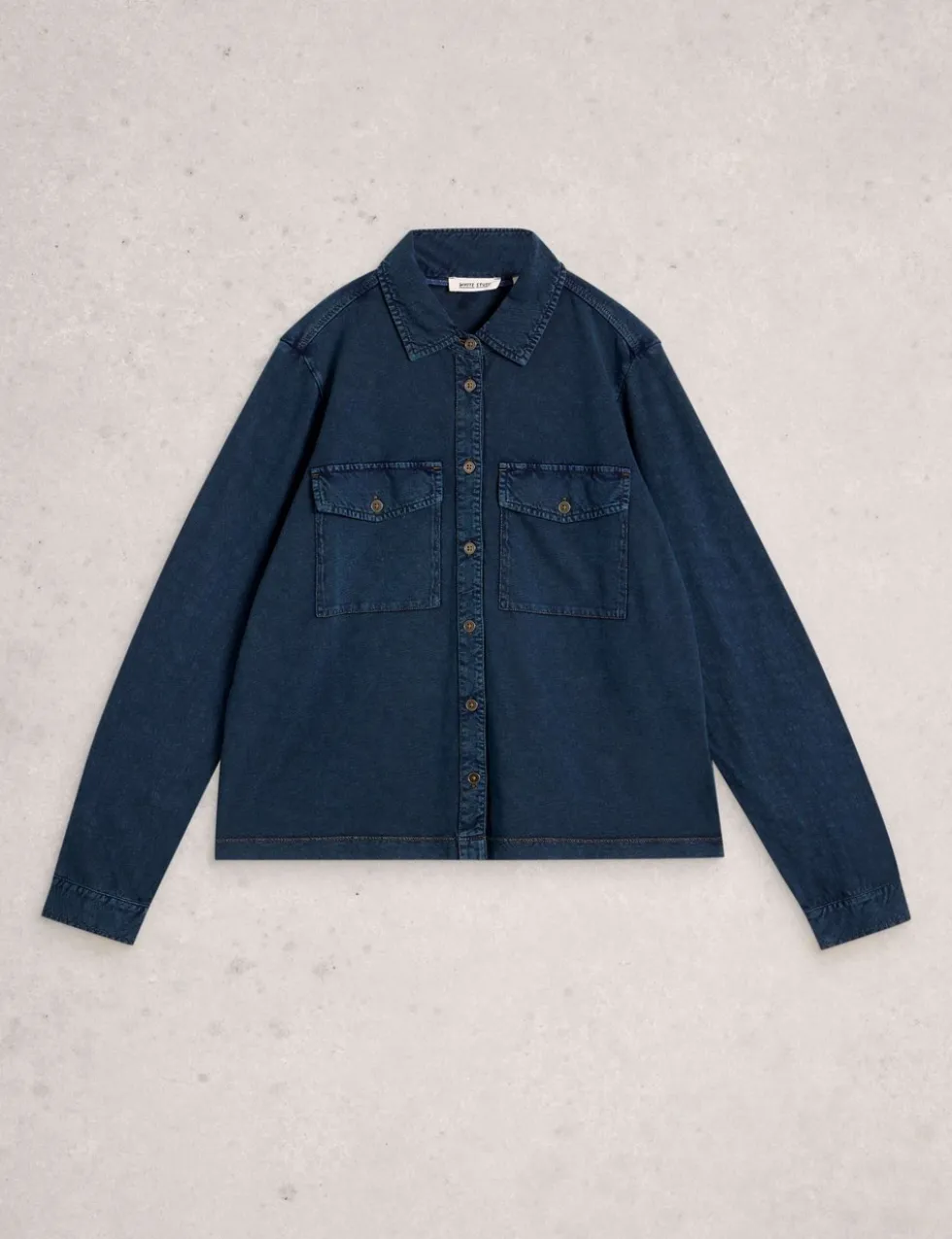 Pure Cotton Denim Collared Utility Shirt