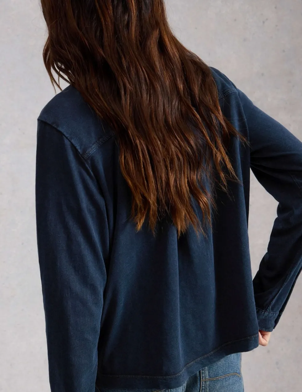 Pure Cotton Denim Collared Utility Shirt