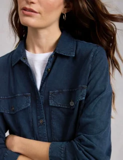 Pure Cotton Denim Collared Utility Shirt