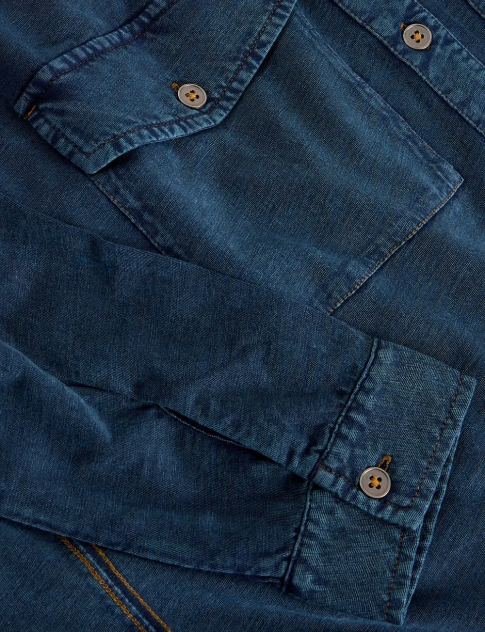 Pure Cotton Denim Collared Utility Shirt