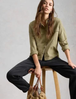 Pure Cotton Denim Collared Utility Shirt