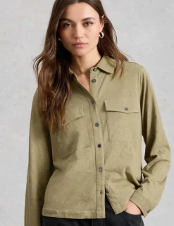 Pure Cotton Denim Collared Utility Shirt