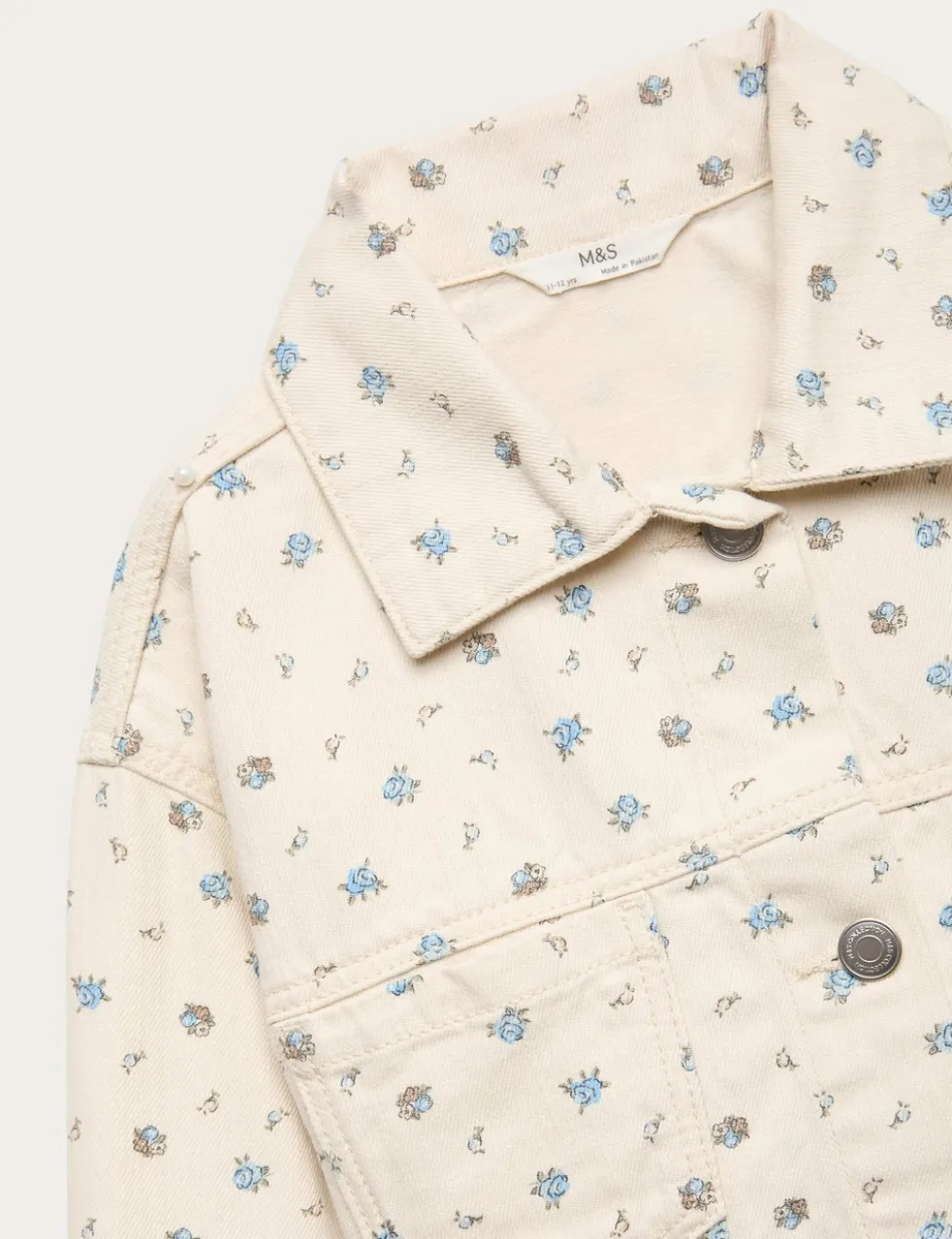 Pure Cotton Denim Ditsy Floral Jacket (2-16 Yrs)