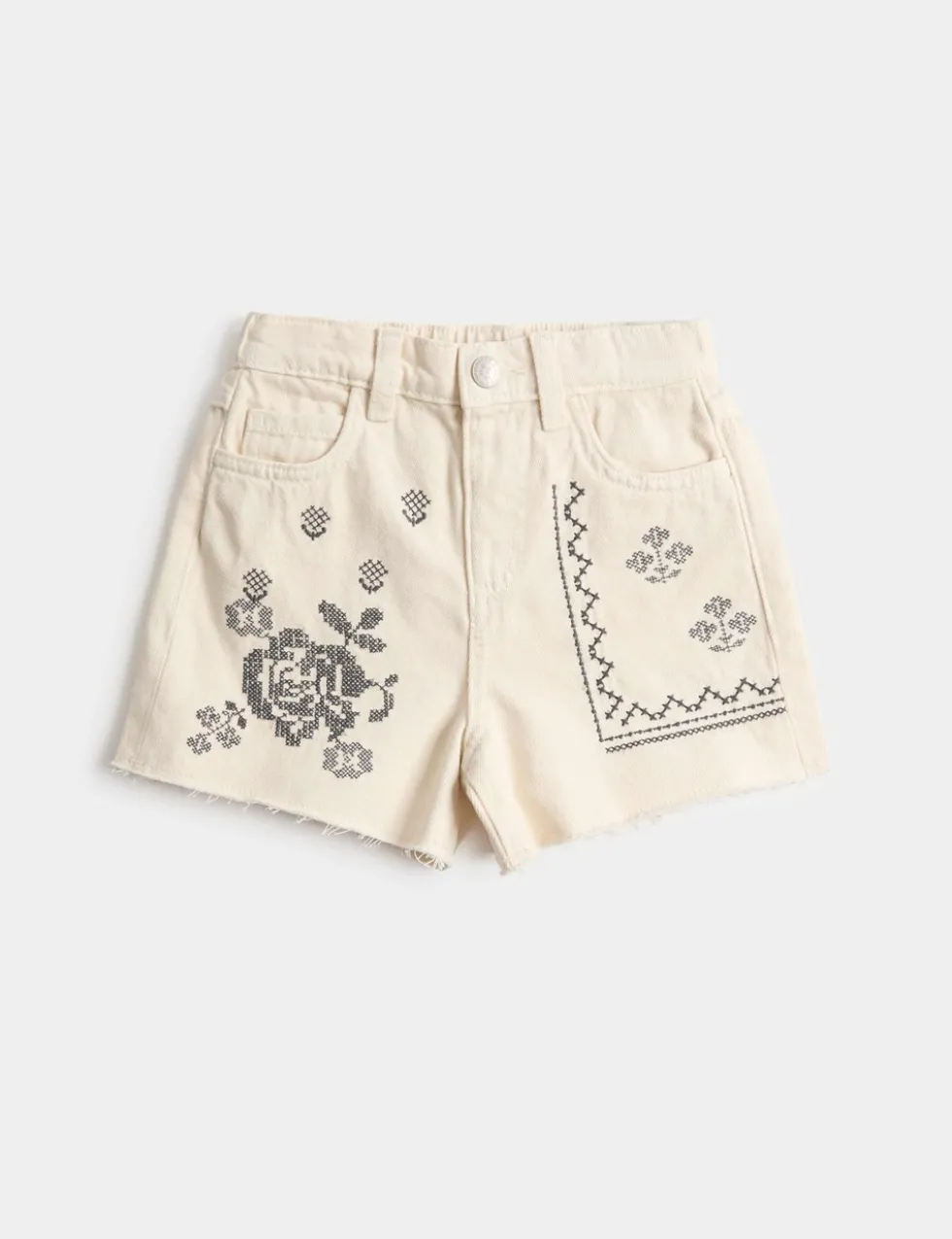 Pure Cotton Denim Embroidered Shorts (2-10 Yrs)