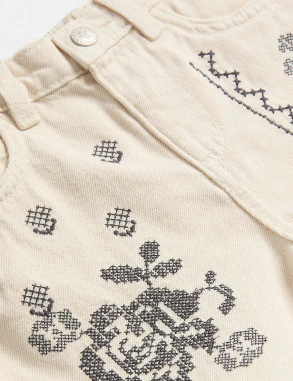 Pure Cotton Denim Embroidered Shorts (2-10 Yrs)