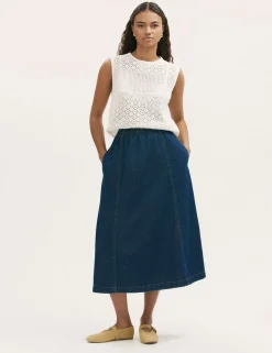 Pure Cotton Denim Midaxi Skirt