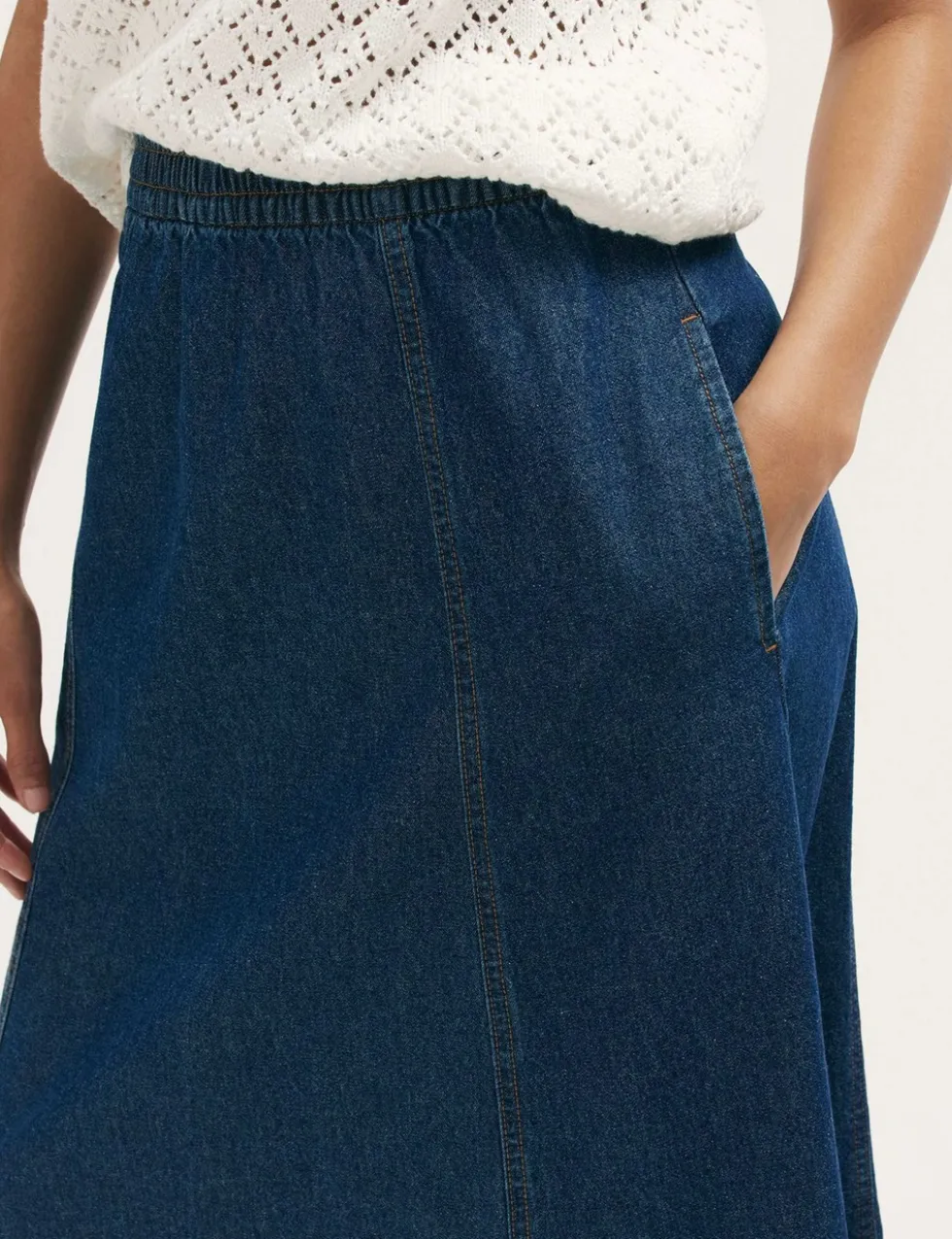 Pure Cotton Denim Midaxi Skirt