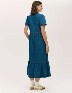 Pure Cotton Denim Midi Shirt Dress