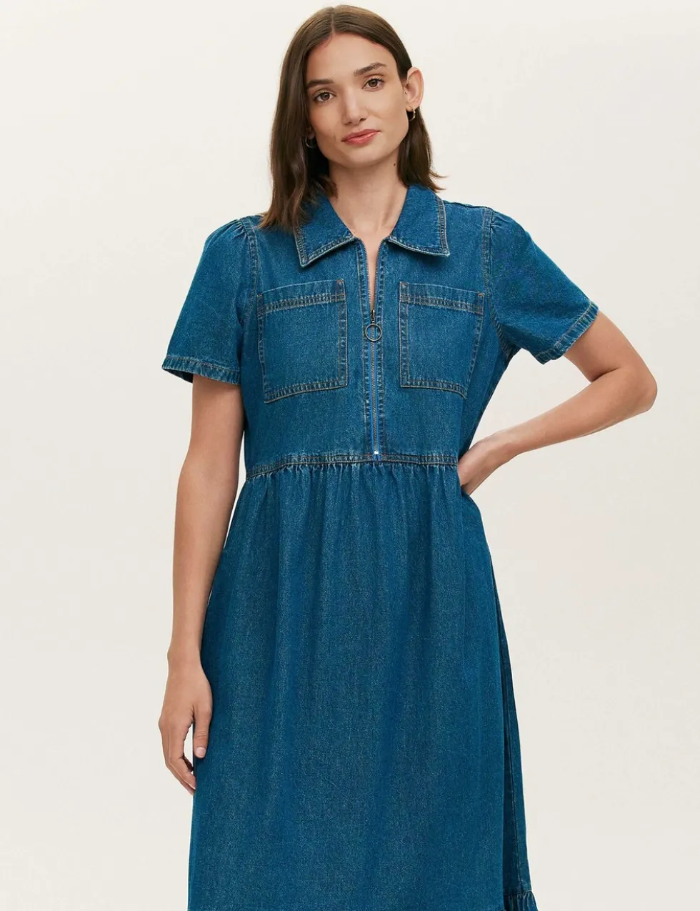 Pure Cotton Denim Midi Shirt Dress