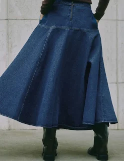 Pure Cotton Denim Midi Skirt