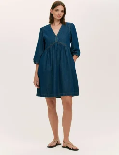 Pure Cotton Denim Midi Smock Dress