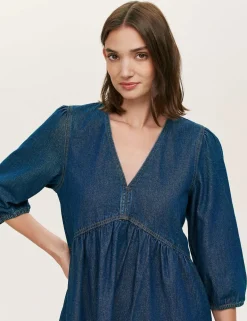 Pure Cotton Denim Midi Smock Dress