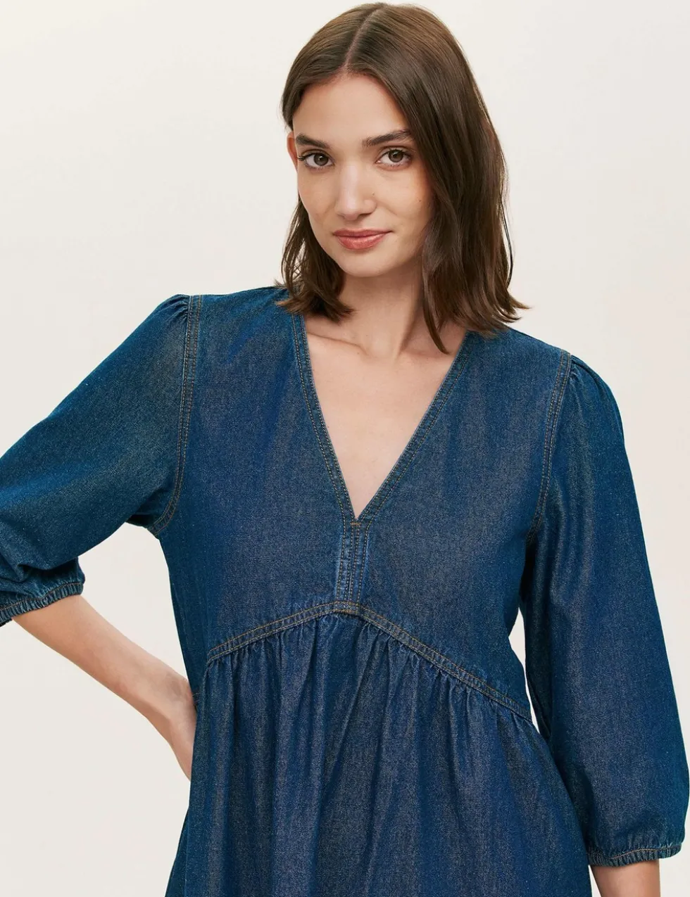 Pure Cotton Denim Midi Smock Dress
