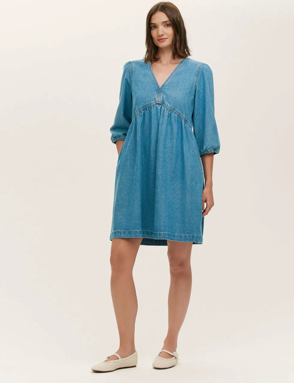Pure Cotton Denim Midi Smock Dress