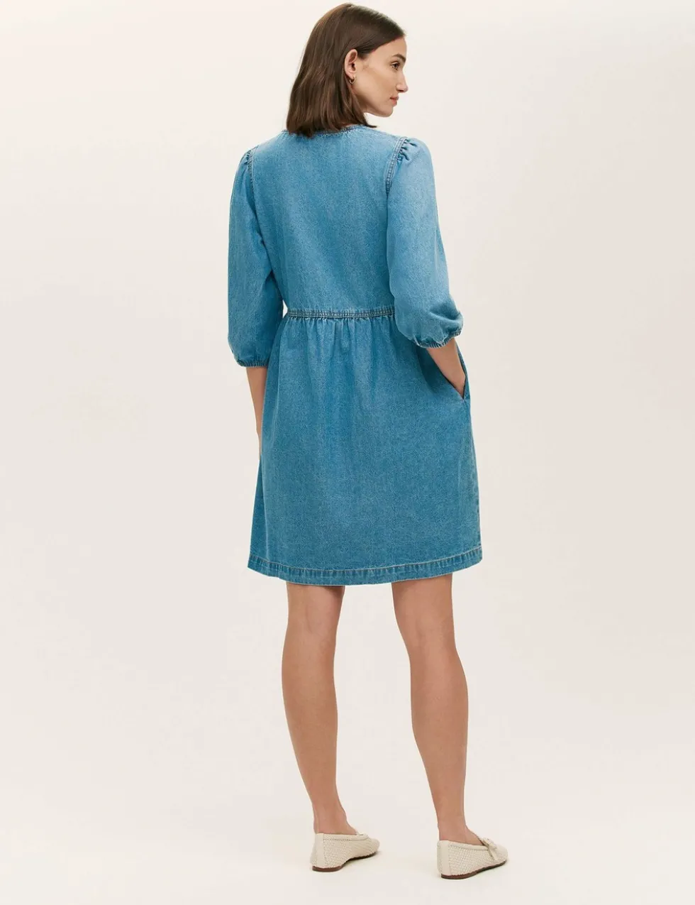 Pure Cotton Denim Midi Smock Dress