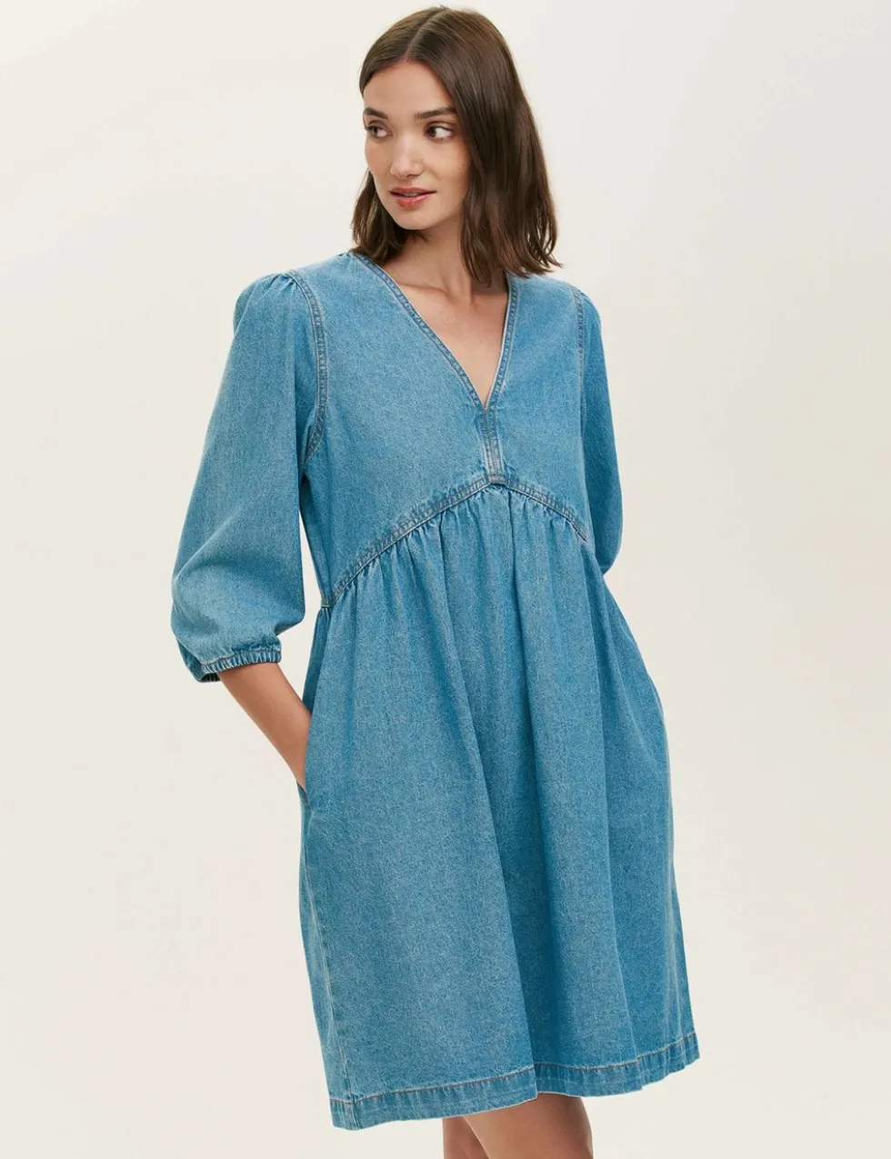 Pure Cotton Denim Midi Smock Dress