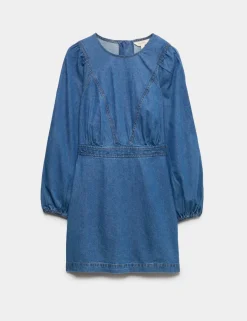 Pure Cotton Denim Mini Waisted Dress