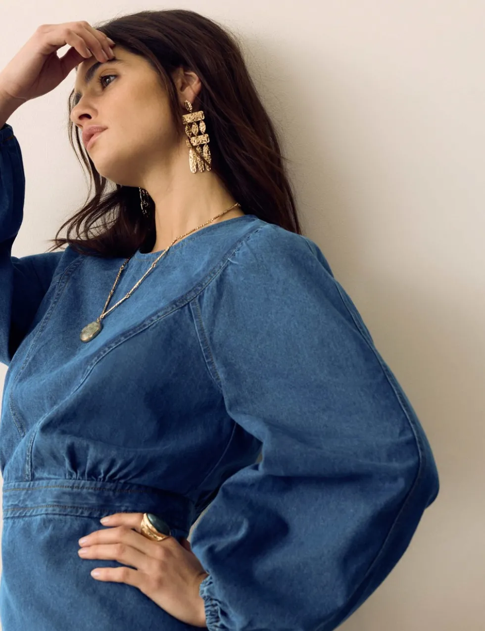 Pure Cotton Denim Mini Waisted Dress