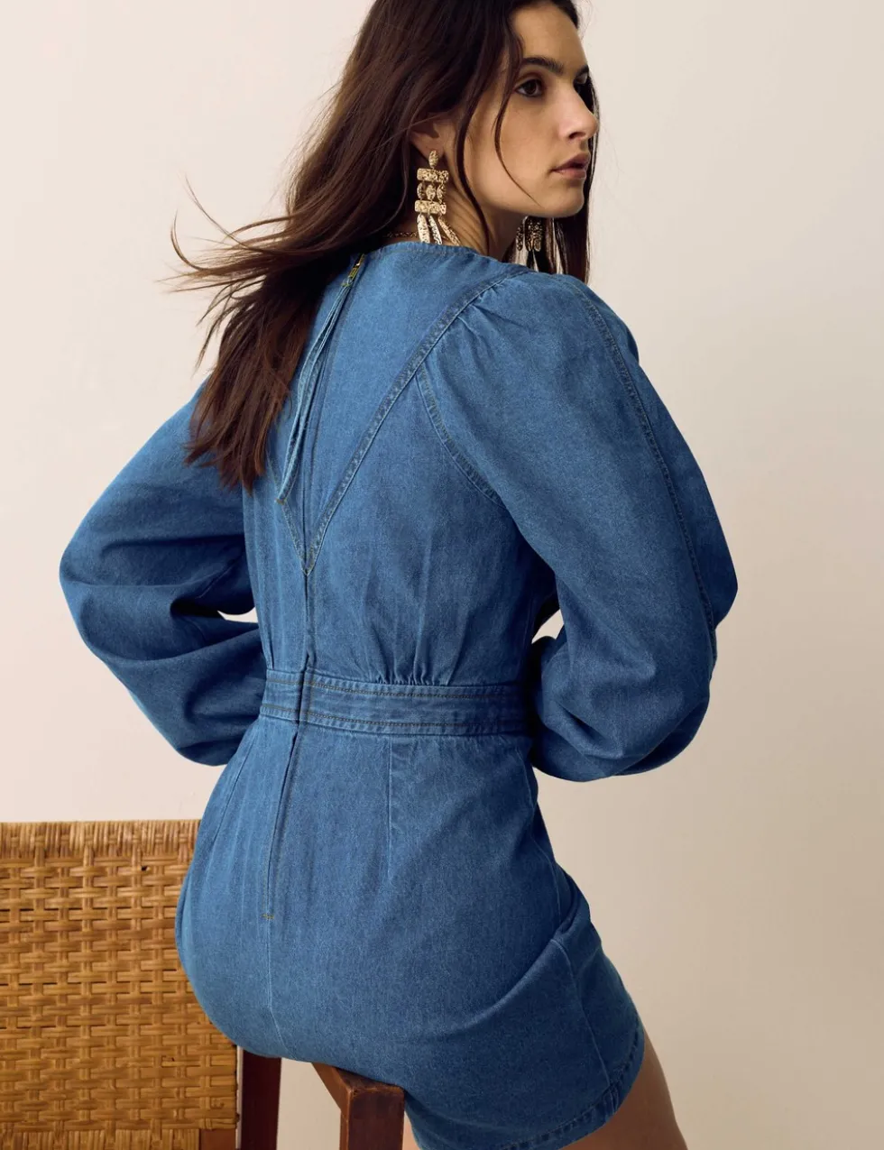 Pure Cotton Denim Mini Waisted Dress