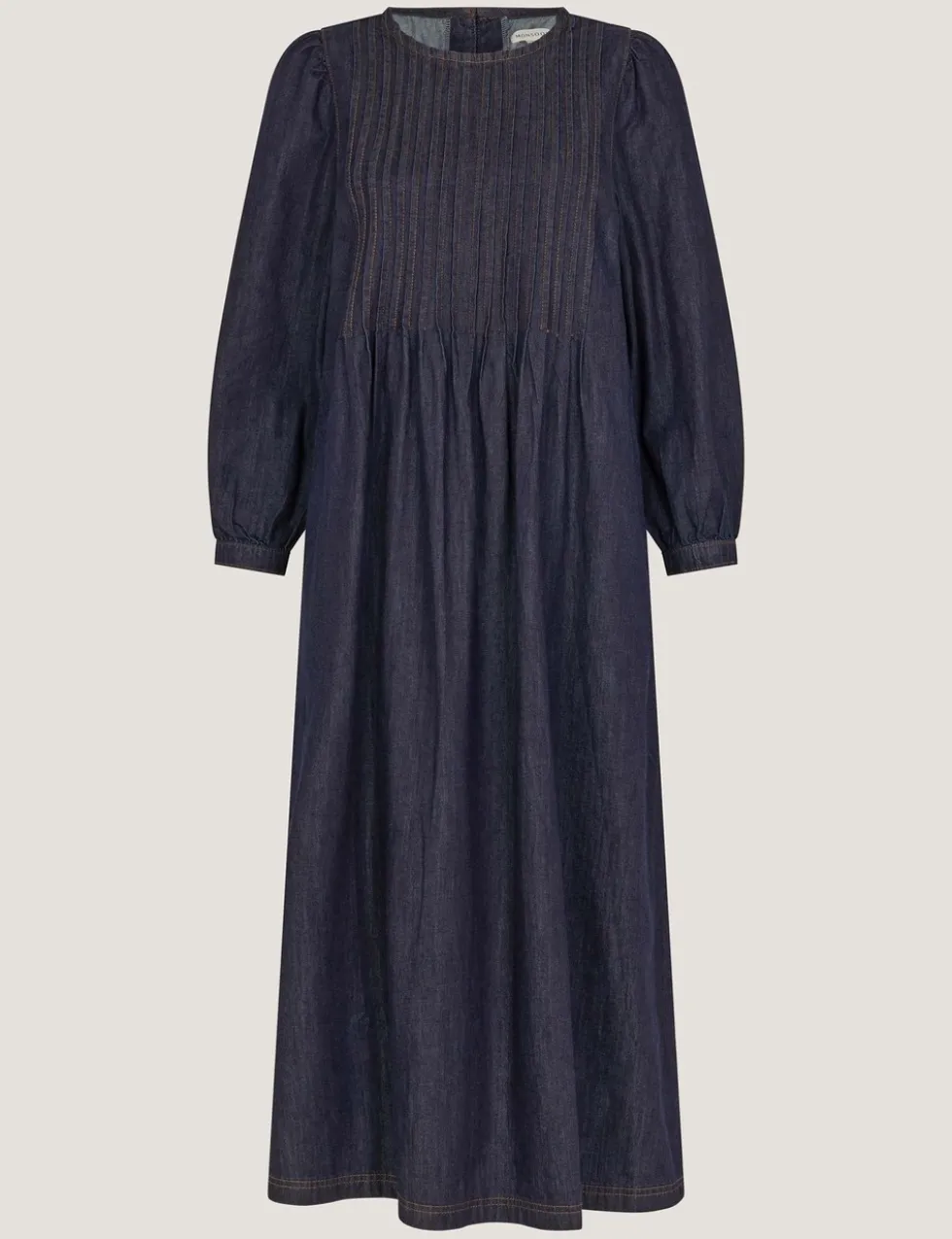 Pure Cotton Denim Pintuck Midi Smock Dress