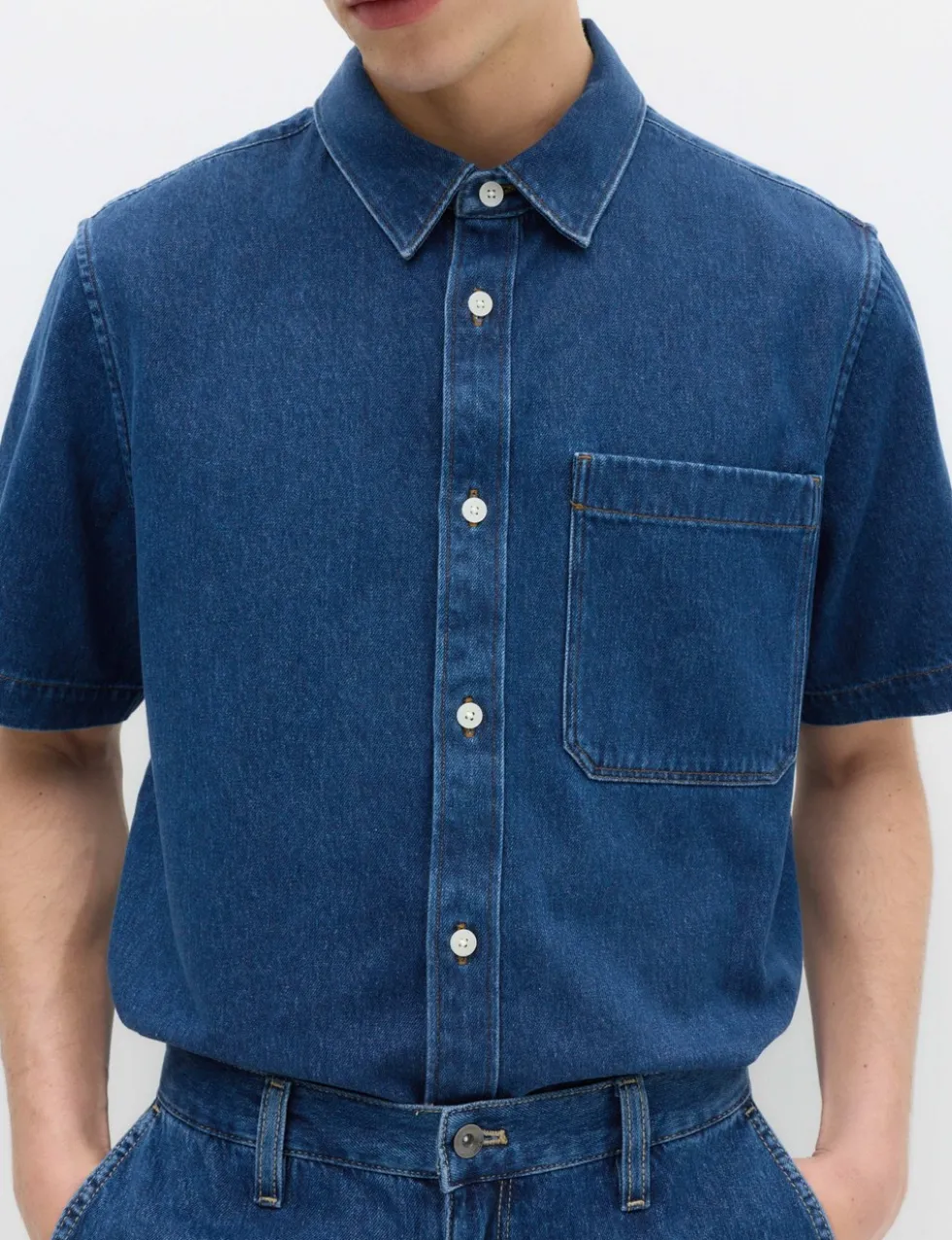 Pure Cotton Denim Short Sleeve Shirt