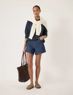 Pure Cotton Denim Striped Shorts