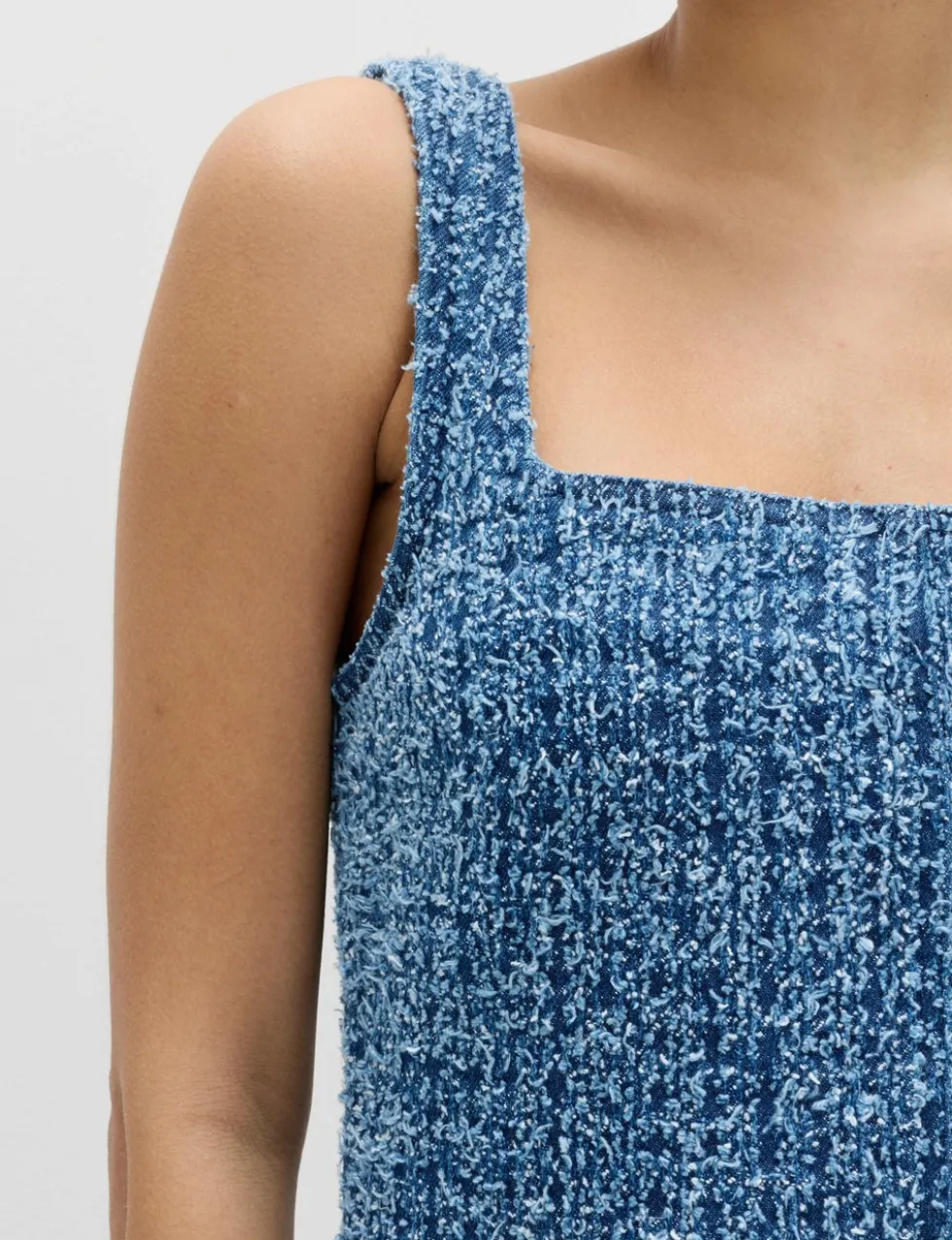 Pure Cotton Denim Tufted Mini Shift Dress