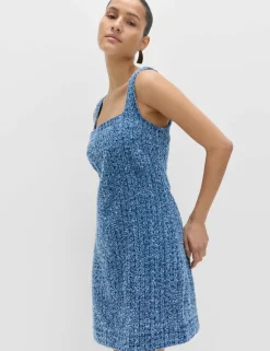 Pure Cotton Denim Tufted Mini Shift Dress