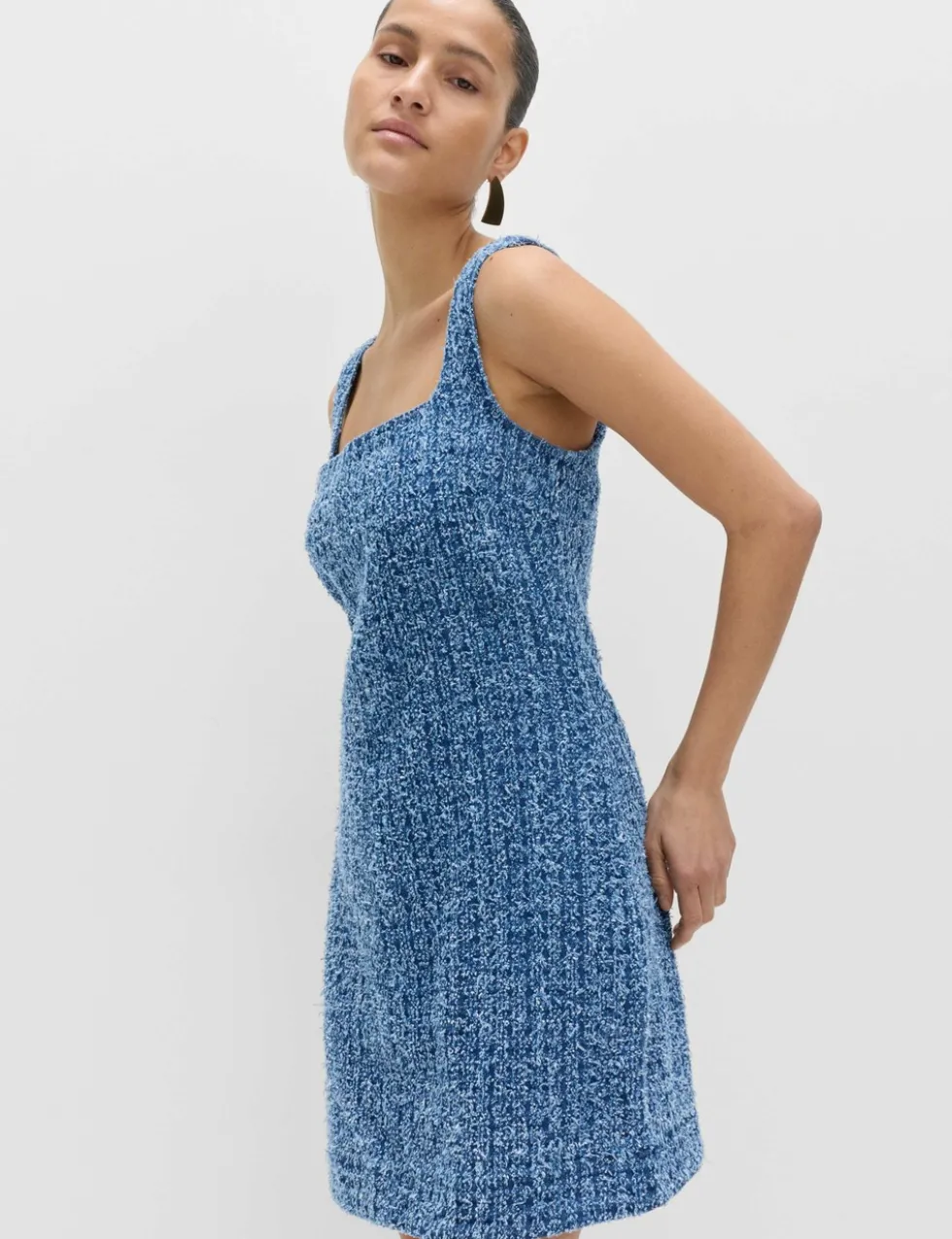 Pure Cotton Denim Tufted Mini Shift Dress