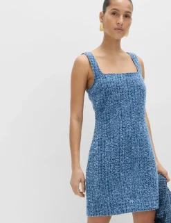 Pure Cotton Denim Tufted Mini Shift Dress