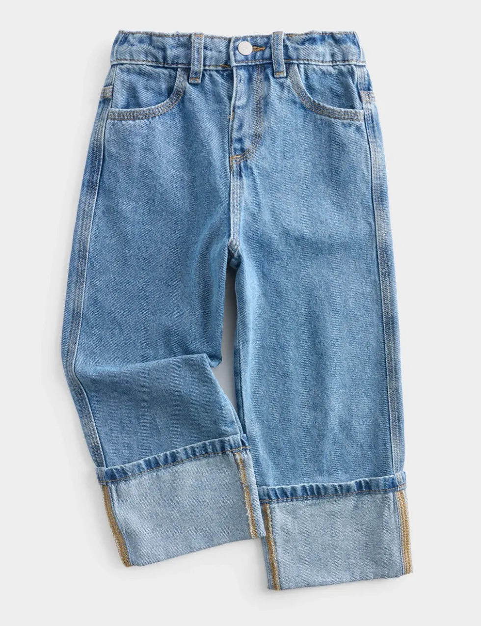 Pure Cotton Denim Turn Up Jeans (2-10 Yrs)