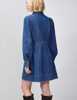 Pure Cotton Denim Zip Up Mini Waisted Dress