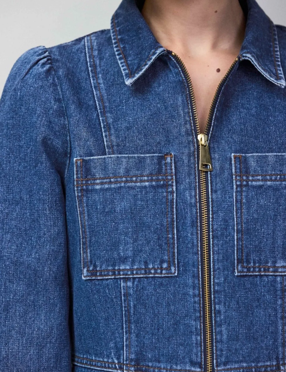 Pure Cotton Denim Zip Up Mini Waisted Dress