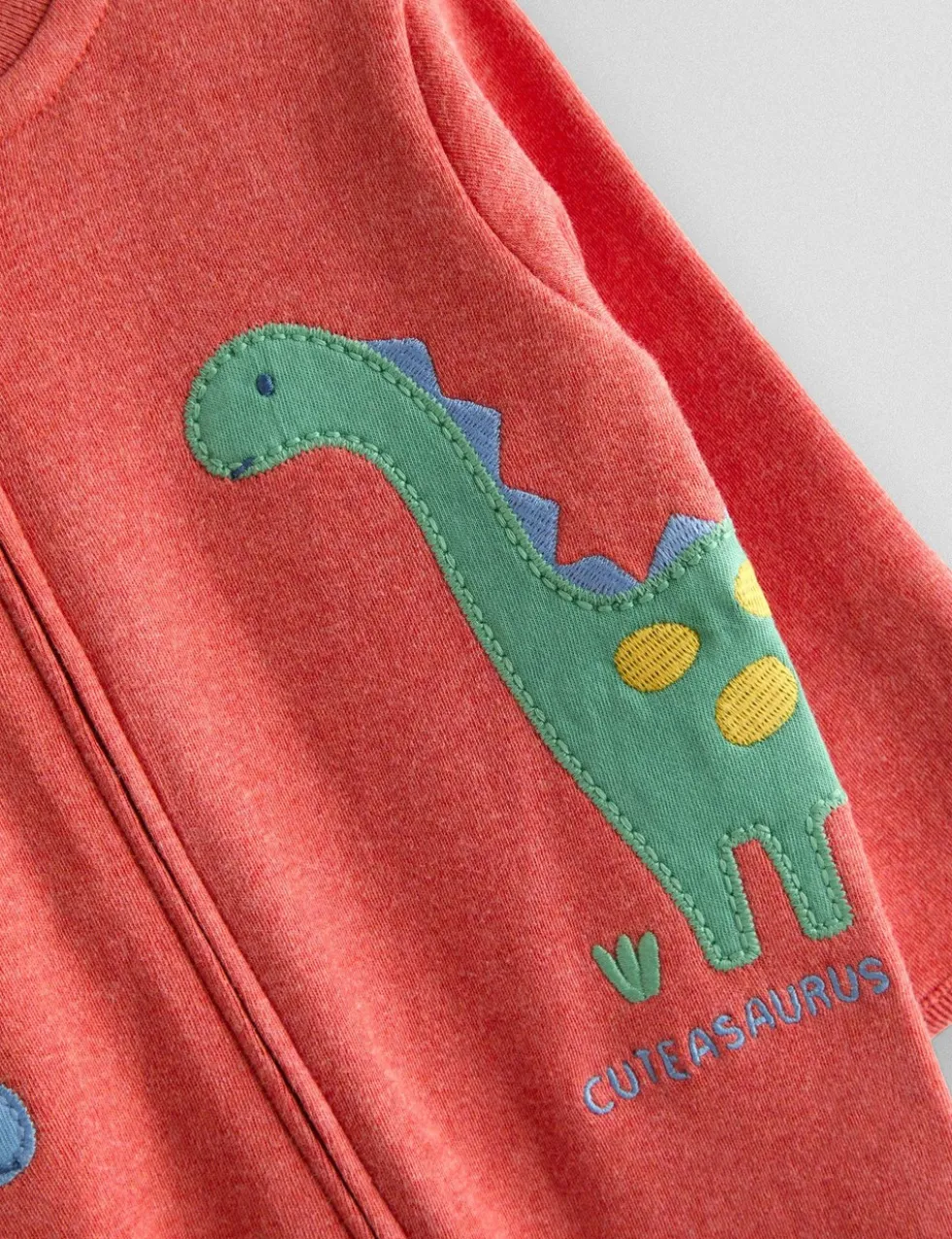 Pure Cotton Dino Applique Zip Sleepsuit (7lbs-18 Mths)