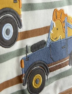 Pure Cotton Dino Truck Appliqué T-Shirt (6 Mths - 6 Yrs)