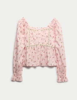 Pure Cotton Ditsy Floral Top (6-16 Yrs)